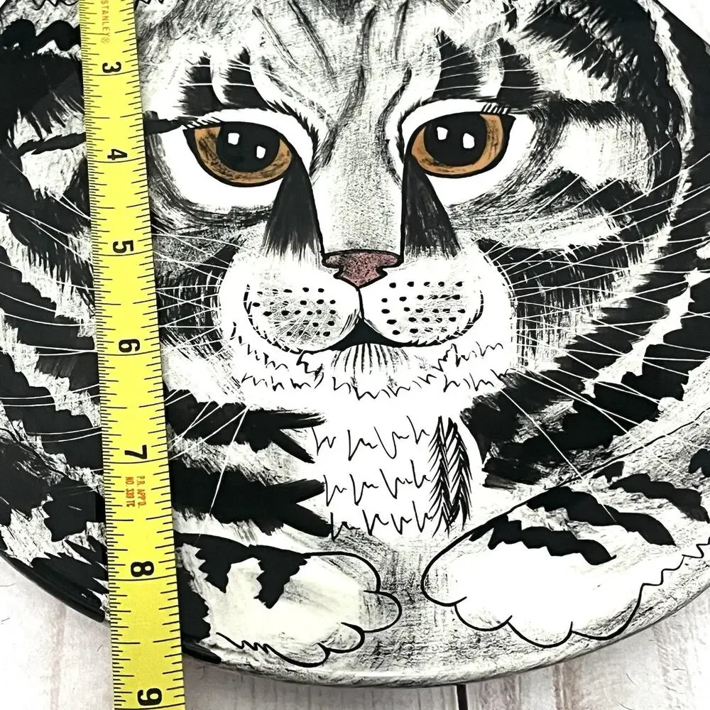 Cats by Nina Lyman Hand-Painted Signed Plate - Black and Gray Tabby 8” X 8½